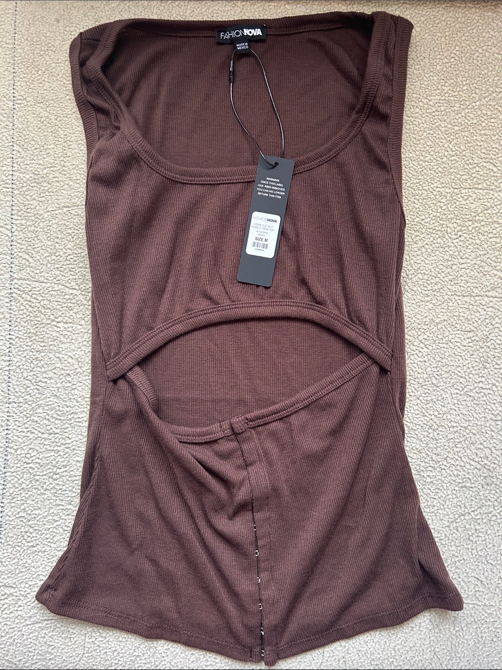 Fashion Nova Brown Ribbed Cutout Tank